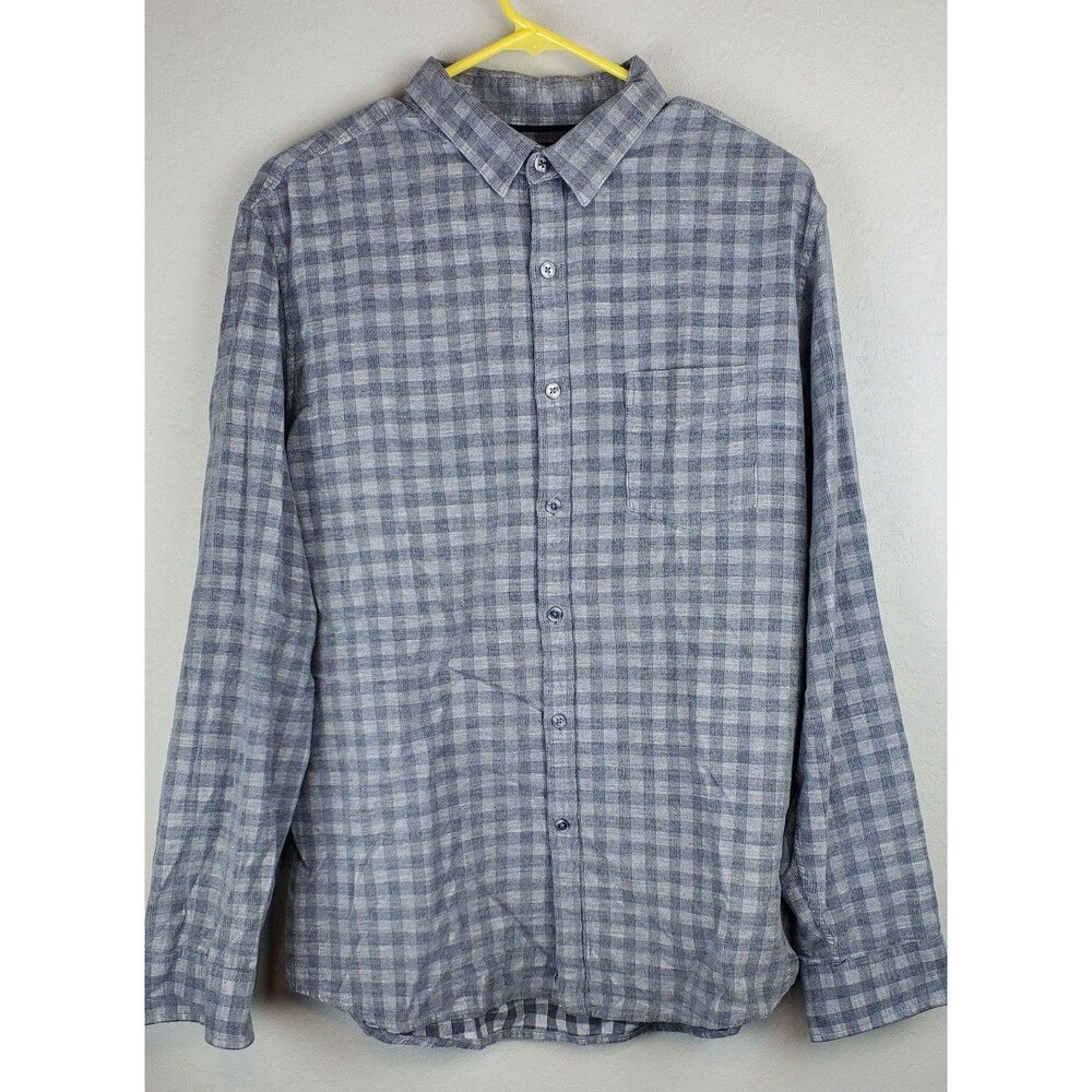 Marc Anthony Men's Large Slim Fit Gray Check Flannel Casual Button Down Shirt LS